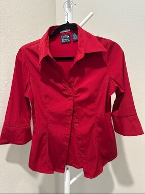 Cotton Express Vibrant Red Button-Down Women's Shirt